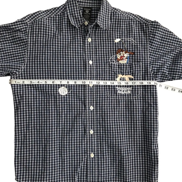 VTG 90s Warner Bros. Tazmanian Devil "Golf trapped again" Plaid Button Down S - Picture 5 of 5